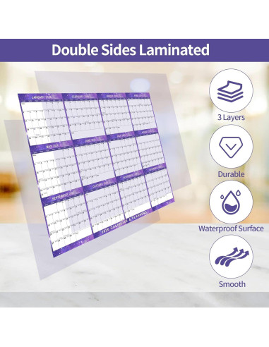 Calendario de Pared Borrable Kuraoyan 2026 61x91 cm Púrpura