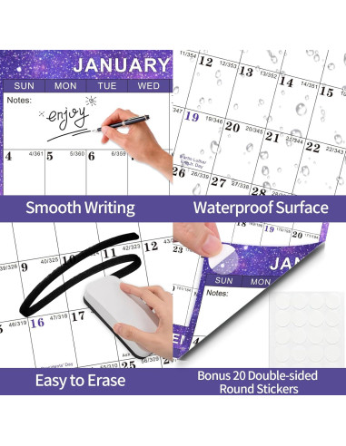 Calendario de Pared Borrable Kuraoyan 2026 61x91 cm Púrpura