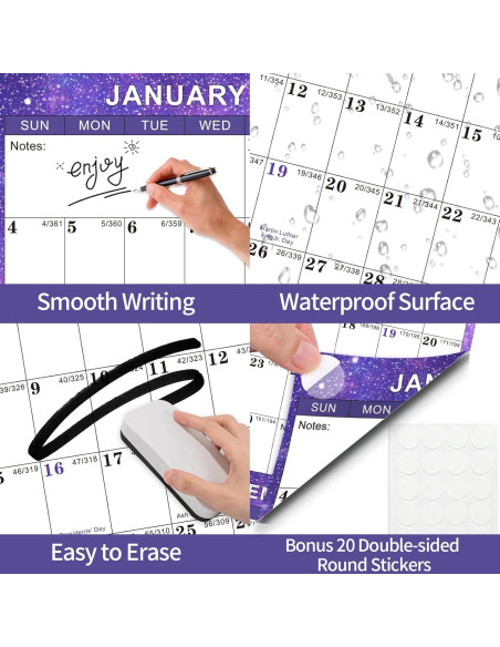 Calendario de Pared Borrable Kuraoyan 2026 61x91 cm Púrpura