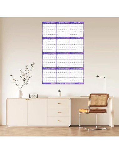 Calendario de Pared Borrable Kuraoyan 2026 61x91 cm Púrpura