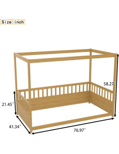 Cama Canopy Twin Aurnienofus de Madera Natural con Barandillas 2