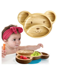 Plato de Bambú para Bebés Esenciales de Linda - Oso Azul 23.1x18cm