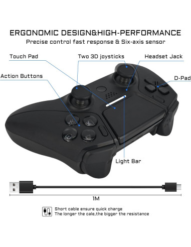 Controlador Inalámbrico XIAAGXUNA PS4 Doble Shock Negro