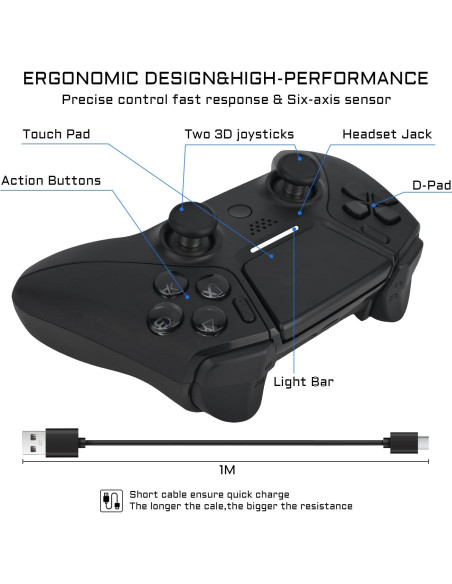 Controlador Inalámbrico XIAAGXUNA PS4 Doble Shock Negro
