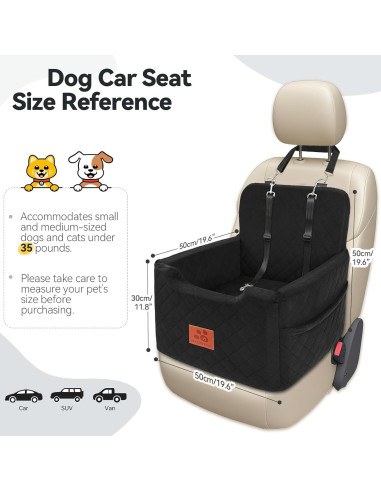 Asiento de Coche Elevado para Perros GL GLENSLAVE Negro 50x50 cm