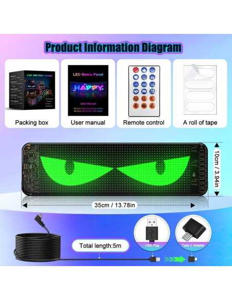 Ojos LED para Parabrisas de Coche DJWFARR 35cm Luz Diablo