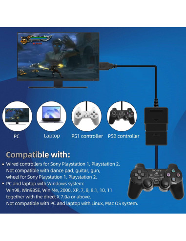 Adaptador USB OSTENT para Controlador PS1/PS2 a PC