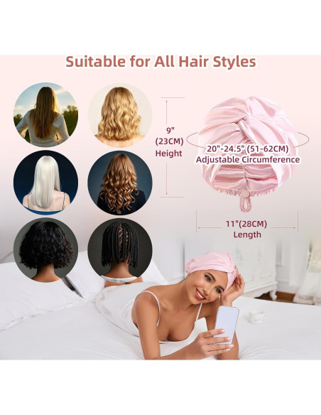 Bonete de Seda Satinada Ajustable Baqzqudnl - Rosa Unisex