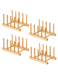 Soporte de Platos de Bambú Yuixoseu - Juego de 4, Ahorra Espacio