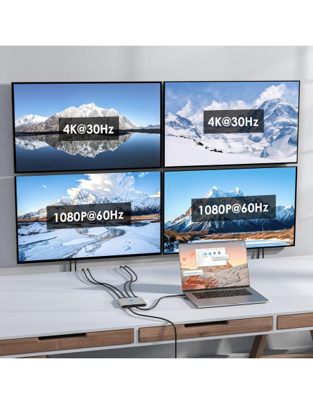 Divisor HDMI 4 Puertos WAVLINK USB-C 4K para Múltiples Monitores