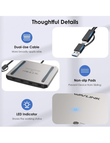 Divisor HDMI 4 Puertos WAVLINK USB-C 4K para Múltiples Monitores