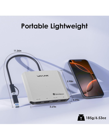 Divisor HDMI 4 Puertos WAVLINK USB-C 4K para Múltiples Monitores