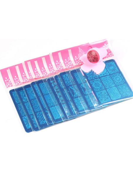 Kit de Estampado de Uñas 10 Placas + Estampador + Raspador