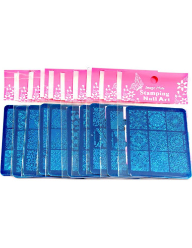 Kit de Estampado de Uñas 10 Placas + Estampador + Raspador