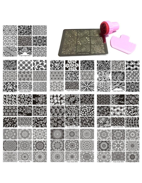 Kit de Estampado de Uñas 10 Placas + Estampador + Raspador