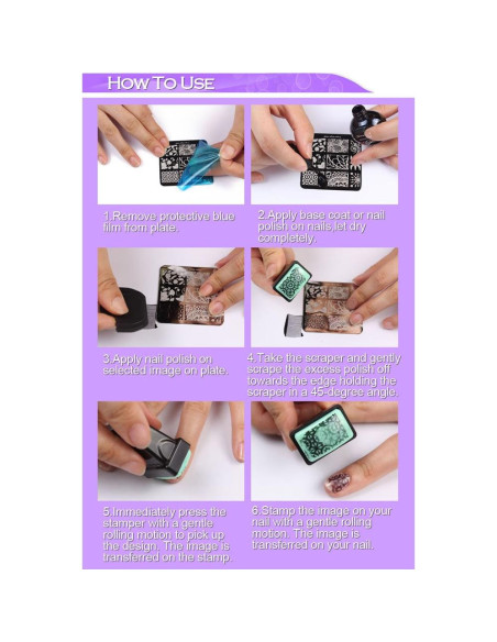 Kit de Estampado de Uñas 10 Placas + Estampador + Raspador