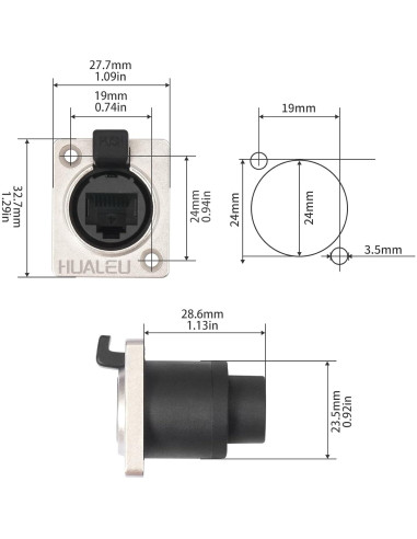 5 Acopladores RJ45 HUALEU Cat6 a Prueba de Agua - Montaje Panel
