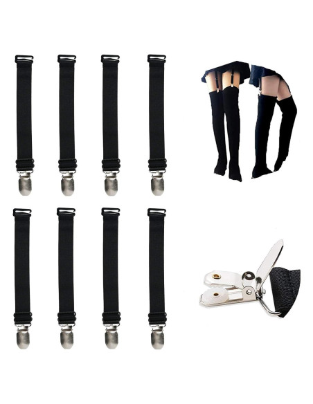 Clips de Medias Elásticas Ajustables WILLWIN - 8 Piezas Negras