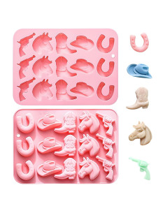 Molde de Hielo Cowboy Fchil QY207, Set de 2 Silicona Rosa