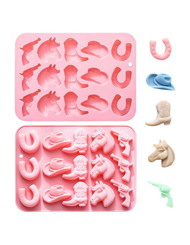 Molde de Hielo Cowboy Fchil QY207, Set de 2 Silicona Rosa