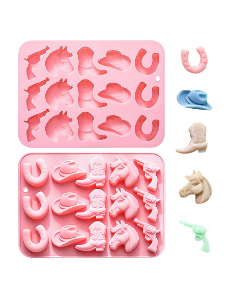 Molde de Hielo Cowboy Fchil QY207, Set de 2 Silicona Rosa