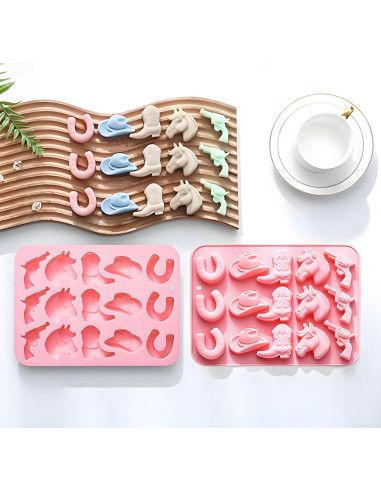 Molde de Hielo Cowboy Fchil QY207, Set de 2 Silicona Rosa