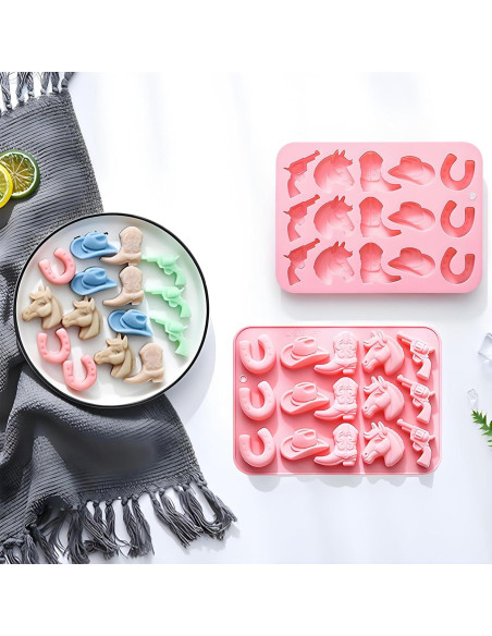 Molde de Hielo Cowboy Fchil QY207, Set de 2 Silicona Rosa