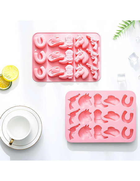 Molde de Hielo Cowboy Fchil QY207, Set de 2 Silicona Rosa