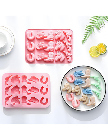 Molde de Hielo Cowboy Fchil QY207, Set de 2 Silicona Rosa