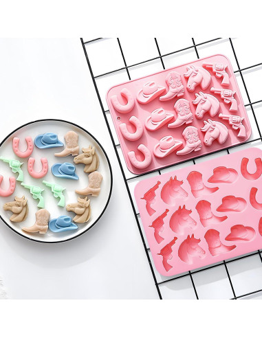 Molde de Hielo Cowboy Fchil QY207, Set de 2 Silicona Rosa