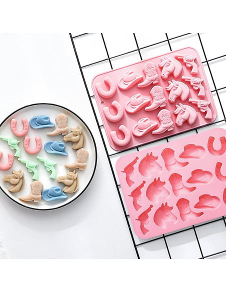 Molde de Hielo Cowboy Fchil QY207, Set de 2 Silicona Rosa