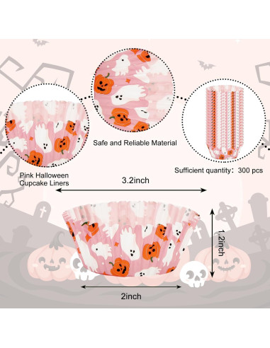 Forros de Cupcake Halloween 300 Pcs Whaline Rosados