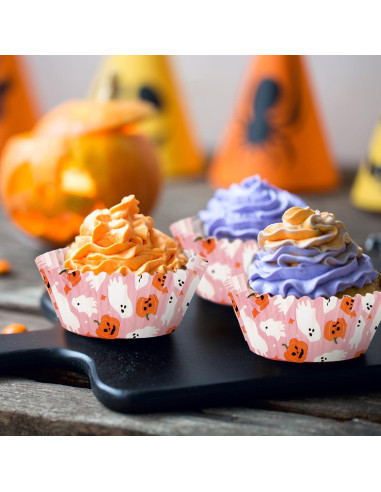 Forros de Cupcake Halloween 300 Pcs Whaline Rosados