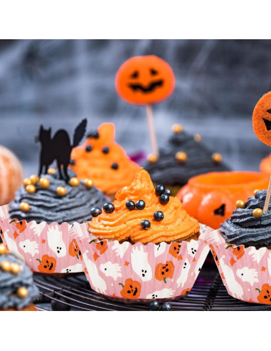 Forros de Cupcake Halloween 300 Pcs Whaline Rosados