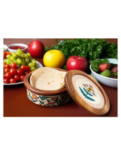 Calentador de Tortillas de Madera Hecho a Mano con Tapa Floral