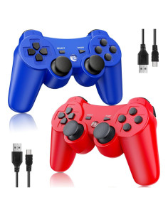 Controlador Inalámbrico OKHAHA para PS3 Doble Shock 3 Azul y Rojo