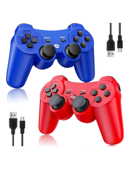 Controlador Inalámbrico OKHAHA para PS3 Doble Shock 3 Azul y Rojo