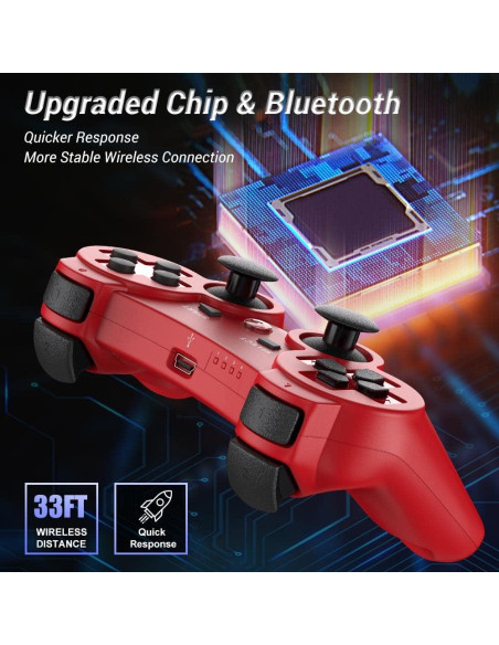 Controlador Inalámbrico OKHAHA para PS3 Doble Shock 3 Azul y Rojo