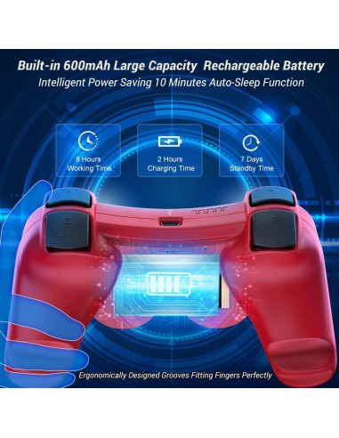 Controlador Inalámbrico OKHAHA para PS3 Doble Shock 3 Azul y Rojo