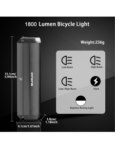 Faro LED Recargable Suruid 1800 Lúmenes Impermeable para Bicicleta 2