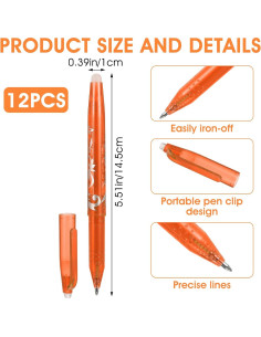12 Bolígrafos Borrables por Calor Hpmjz para Tela 0.5mm 2