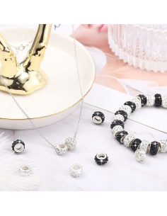 Hicarer 200 Perlas de Cristal Rhinestone 11mm DIY Negro Blanco 2