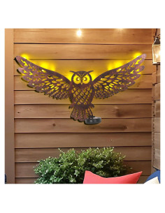 Decoración de Pared Exterior Solar JJALIGHTS Búho Metal 58 cm