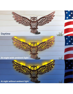 Decoración de Pared Exterior Solar JJALIGHTS Búho Metal 58 cm 2