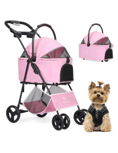Carro de mascotas 2 en 1 Wefrib Rosa, plegable y con cesta removible