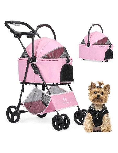 Carro de mascotas 2 en 1 Wefrib Rosa, plegable y con cesta removible