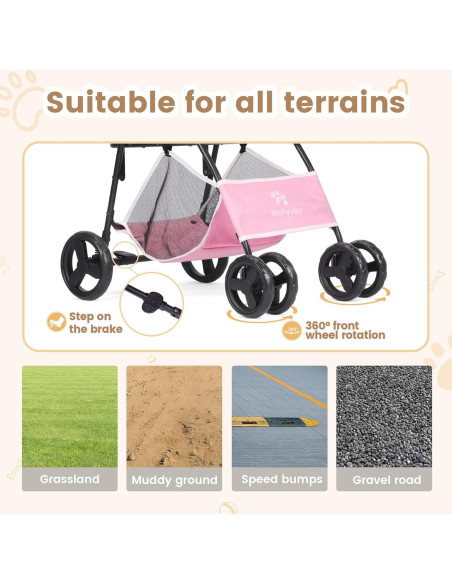Carro de mascotas 2 en 1 Wefrib Rosa, plegable y con cesta removible