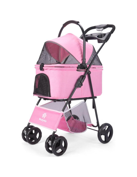 Carro de mascotas 2 en 1 Wefrib Rosa, plegable y con cesta removible