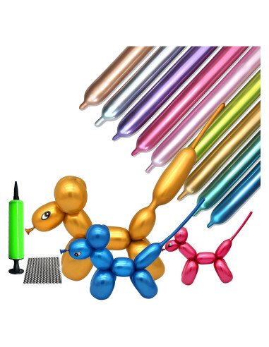 Kit de 100 globos largos metálicos 260 con bomba - LXZFCRG