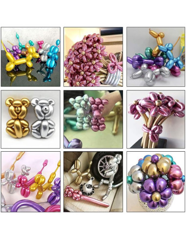 Kit de 100 globos largos metálicos 260 con bomba - LXZFCRG